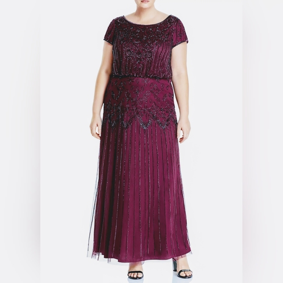NWT, Adriana Papell, Cassis Colored, Simmering Beaded, Blouson Gown, Size 18W - Picture 13 of 14